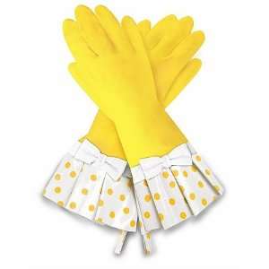  Gloveables Gloves    Yellow Polka Dots with Bow Dish Gloves 
