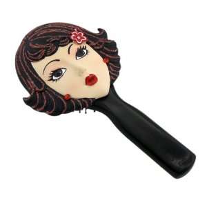  Hair Brush Brunette with Red Flower Hairpin 9L Beauty