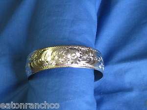 Wage Silver Bracelet Engraved 3/4 inch Cowgirl Bling Bangle German 