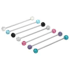 Stainless Steel Industrial Barbell with 2 Pink Tiffany Balls  14g (1 