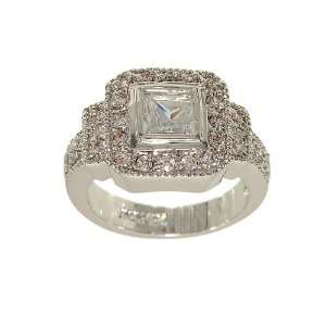 Vintage Look Fashion Ring with Bezel Set Princess Cut Clear Cubic 
