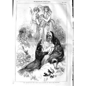   1846 BIRTH NEW YEAR BBAY RELIGION ANGELS ANTIQUE PRINT