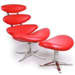   Corona Style Chair & Stool, Red Aniline Leather