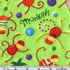  45 Wide Animals Gone Wild Monkeys Lime Green Fabric By 