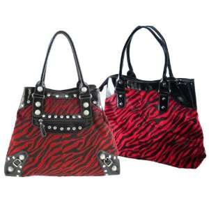  Extra Large Red Zebra Design Handbags with Acrylic Stone 