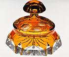 Victorian Roses Amber Gold Cut to Clear Cased Crystal Dresser Jar