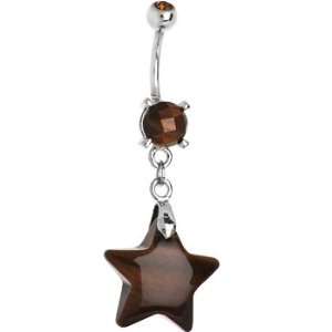  Red Tiger Eye Natural Stone Star Belly Ring Jewelry