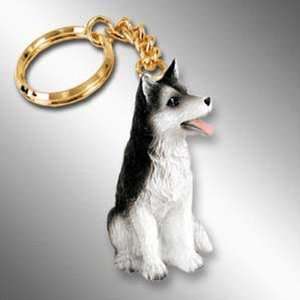  Husky, Black/White, Brown Eyes Tiny Ones Dog Keychains (2 