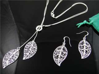 womens Silver leaves Necklace+ earring fashion jewelry set HST317 