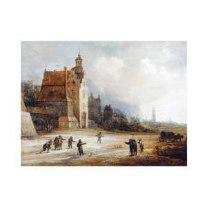 Soldiers Playing Skittles On a Road by Frans De momper 20.00X16.00 