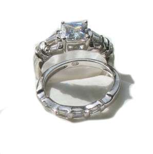 Antique Estate Style Princess Baguette Wedding Ring Set 14k White Gold 