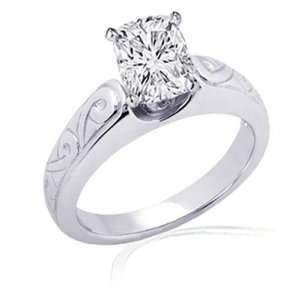 80 Ct Cushion Cut Solitaire Diamond Vintage Engraved Engagement Ring 