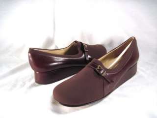 New Rangoni Firenze Vieste brown leather & stretch fabric wedge loafer 
