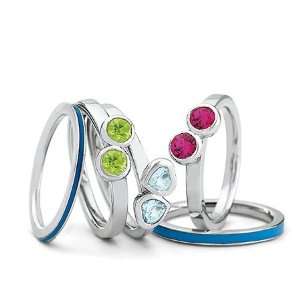  Silver Stackable Expressions Enamel/Gemstone Ring Set Size 
