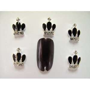 Nail Art 5 Pieces Black CROWN Metal Rhinestones for Nails, Cellphones 