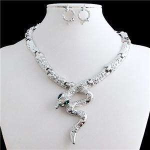 Coiled Snake Necklace Earring Set Swarovski Crystal Animal Serpent 