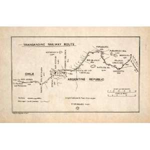  1903 Lithograph Map Argentine Republic Transandine Railway 