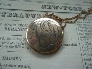   Rolled Rose Gold Locket Fancy Monogrammed w Photos dated 1903  