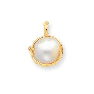   .02ct Diamond and Mabe Cultured Pearl Pendant   JewelryWeb Jewelry