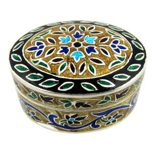  Indian Jewelry Box with Enamel Painting in Sterling Silver 