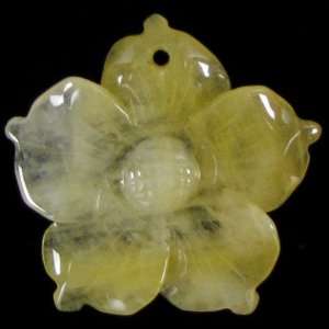    38mm honey jade carved rose flower pendant bead
