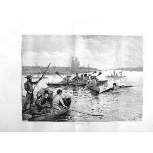   1884 FINE ART WATER POLO BOATS RIVER CAPSIZE ROWING
