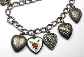 Vintage Sterling Silver Hearts Charm Bracelet   10 Charms   Sweetheart 