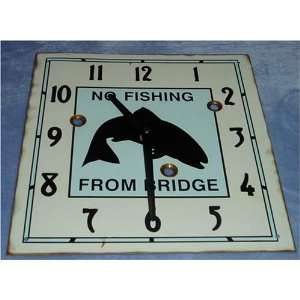  Large No Fishing From Bridge Matchbox Tin Clock