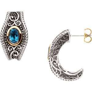  7x5mm Swiss Blue Topaz Earrings/Sterling Silver Jewelry