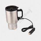 Silver Black Stainless Steel Travel Car Coffee Tea Heated Cup Mug 12V
