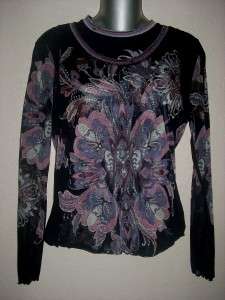 Womans ANAC By Kimi Black Purple Long Sleeve Top Shirt Size L NWOT 