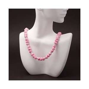  All Pink Ribbon Small Bead Necklace w/ Crystal Everything 
