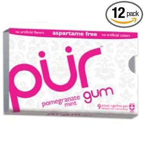 PUR gum Pomegranate Mint Gum Aspartame Free, 9 Count (Pack of 12)