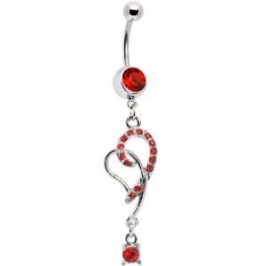  Red Gem Entwined Hollow Heart Belly Ring Jewelry