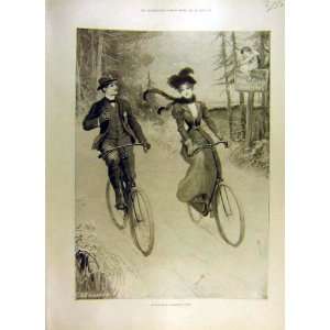  1900 Spin ValentineS Day Lady Man Cyles Bicyles Print 