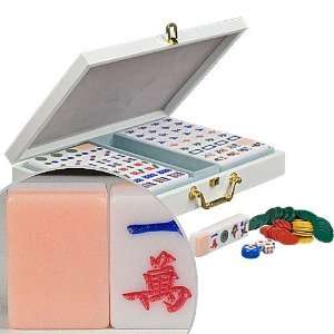  Chinese Mahjong Mah Jongg 166 Set Peach and Sky Toys 