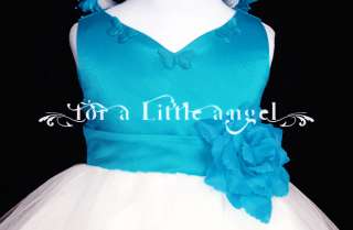 Aqua Blue Flower Girl Dress Butterfly sz S 2 4 6 8 10  
