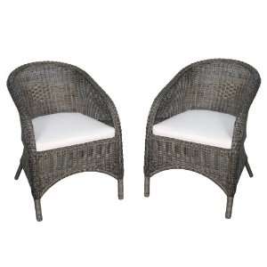  Walker Edison Rattan Chairs (Set of 2), Mocha Patio, Lawn 