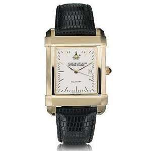 University of Notre Dame Mens Swiss Watch   Gold Quad with Leather 