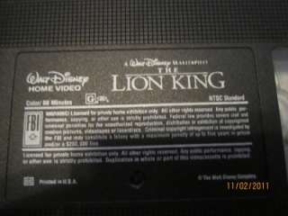   KING Walt Disney Masterpiece Collection VIDEO MOVIE CLAMSHELL Animated