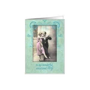   , to my wife,vintage dancing couple, pink and turquoise Card