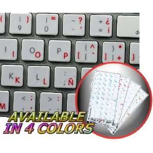 APPLE SPANISH KEYBOARD STICKER WITH RED LETTERING TRANSPARENT 
