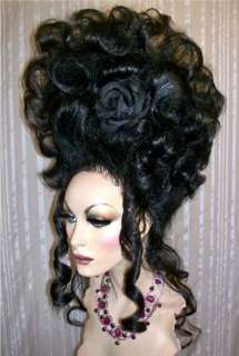 Drag Queen Wig Big Black Updo French Twist Curls  