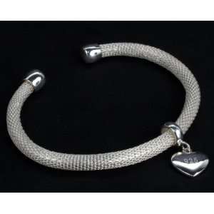  Syms Polished and Mesh Cuff with Heart Charm Bracelet 