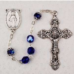  7mm Dark Blue Glass Bead Rosary, European Style, Double 