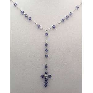  14K White Gold Rosary Necklace Tanzanite Crystals 16 