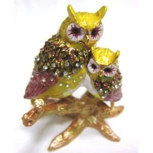  Bejeweled Trinket Box Owl Mother and Baby