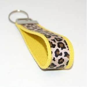  Tan Leopard Print 6   Yellow   Fabric Keychain Key Fob 