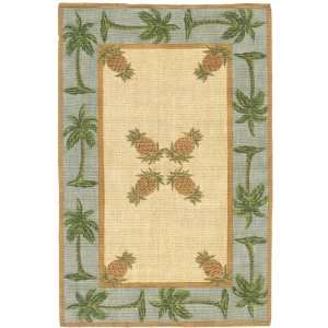  Palm Trees & Pineapple Turquoise Hand Stenciled Rug