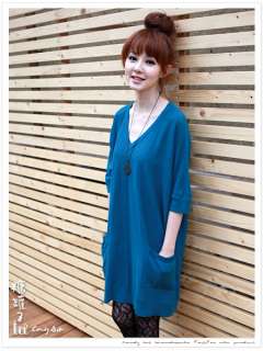 E15417New Baggy Women V Neck Kimono Sleeve Knit Tunic  